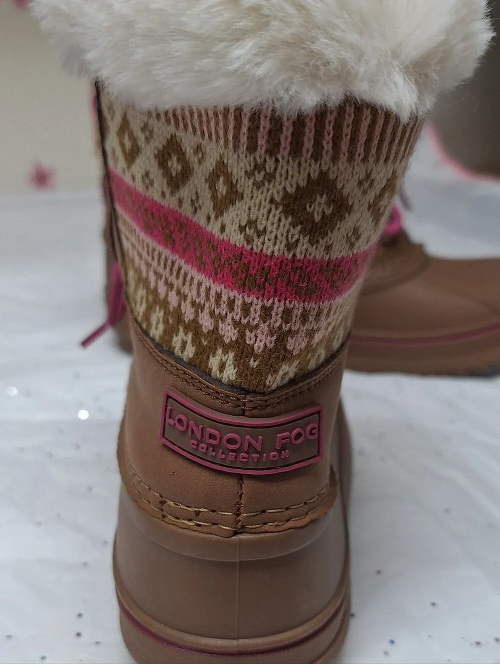 London Fog Brown & Pink Faux Fur Winter Boots Size 4 Girls